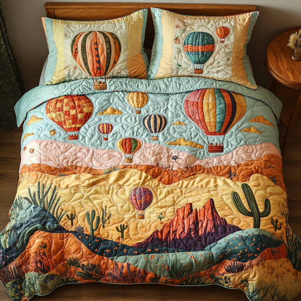 Upward Bound Quilted Bedding Set Aesthetic Room Decor Sky Air Balloon Theme Items