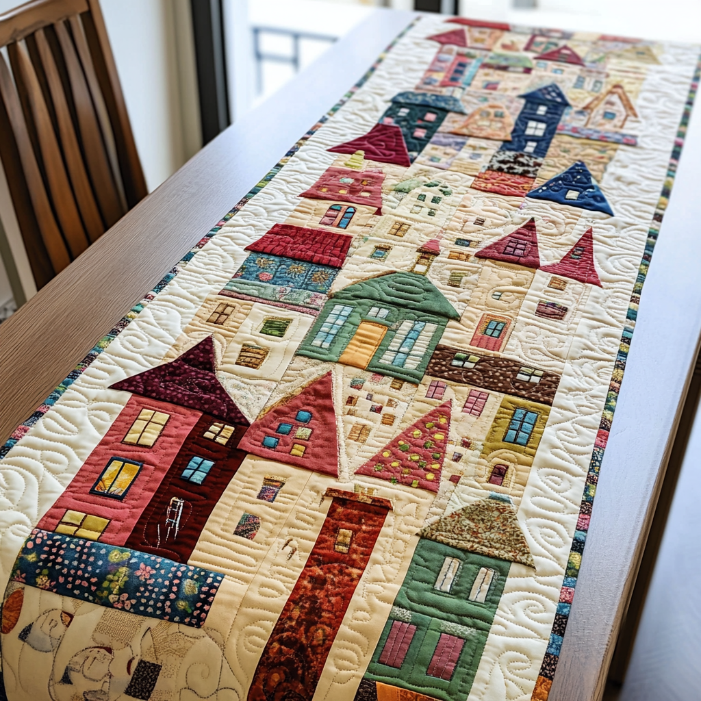 Urban Horizon Quilted Table Runner Dinner Table Decor Gift Idea For Mother In Law