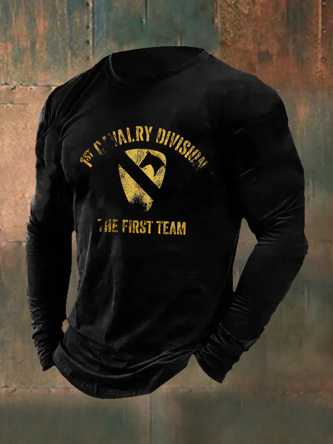 US 1St Cavalry Division Long Sleeve Shirt The First Team Veteran Merch Gifts For Enthusiasts