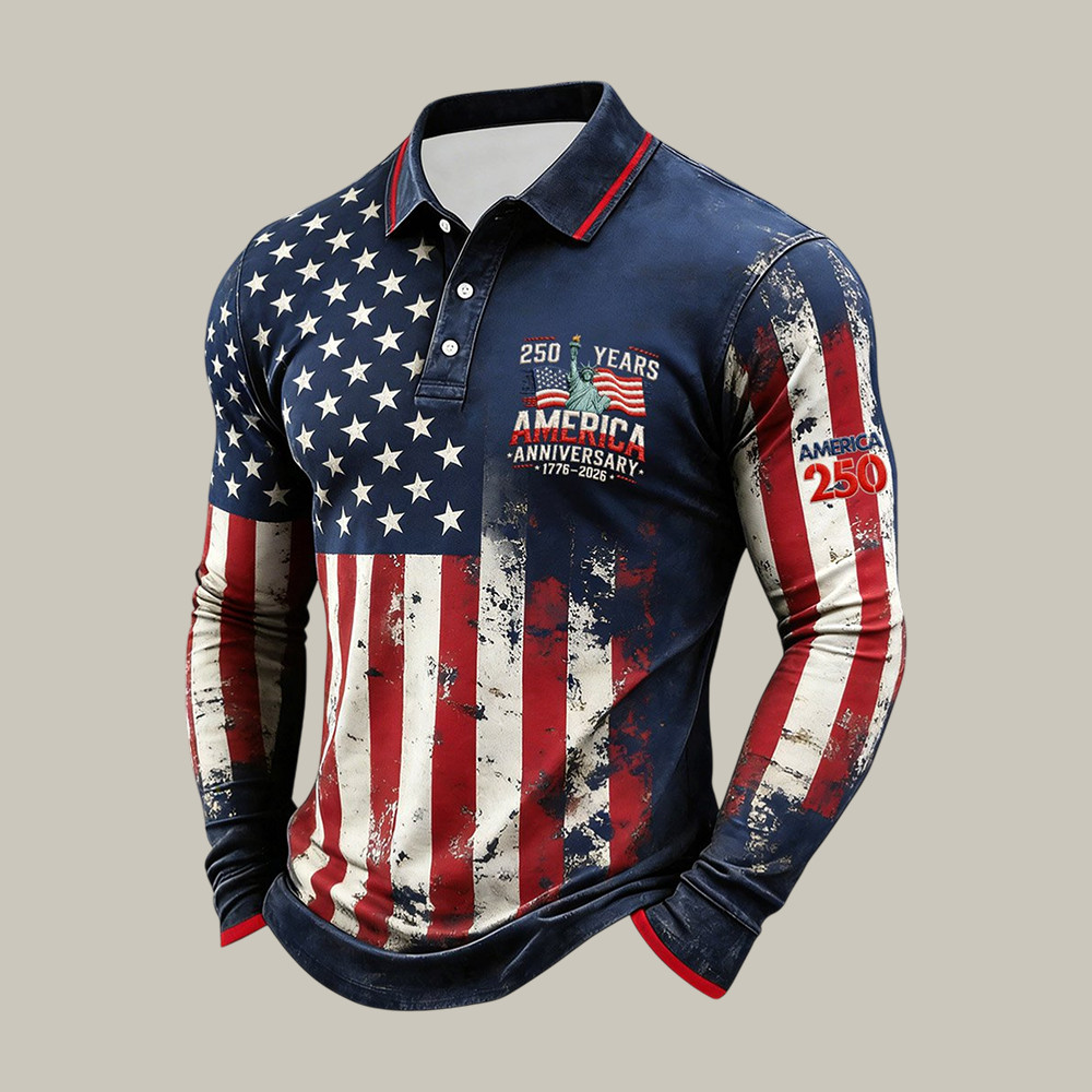 US 250 Years 1776 2026 Polo Long Sleeve Shirt Statue Of Liberty Apparel July 4 Gift