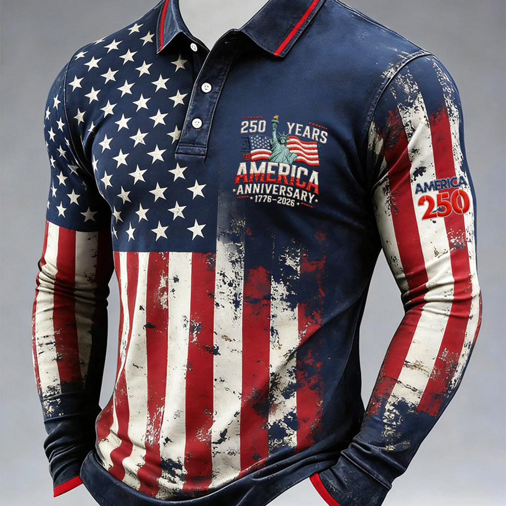 US 250 Years Of America 1776 2026 Polo Long Sleeve Liberty Statue Design Gifts For Patriots