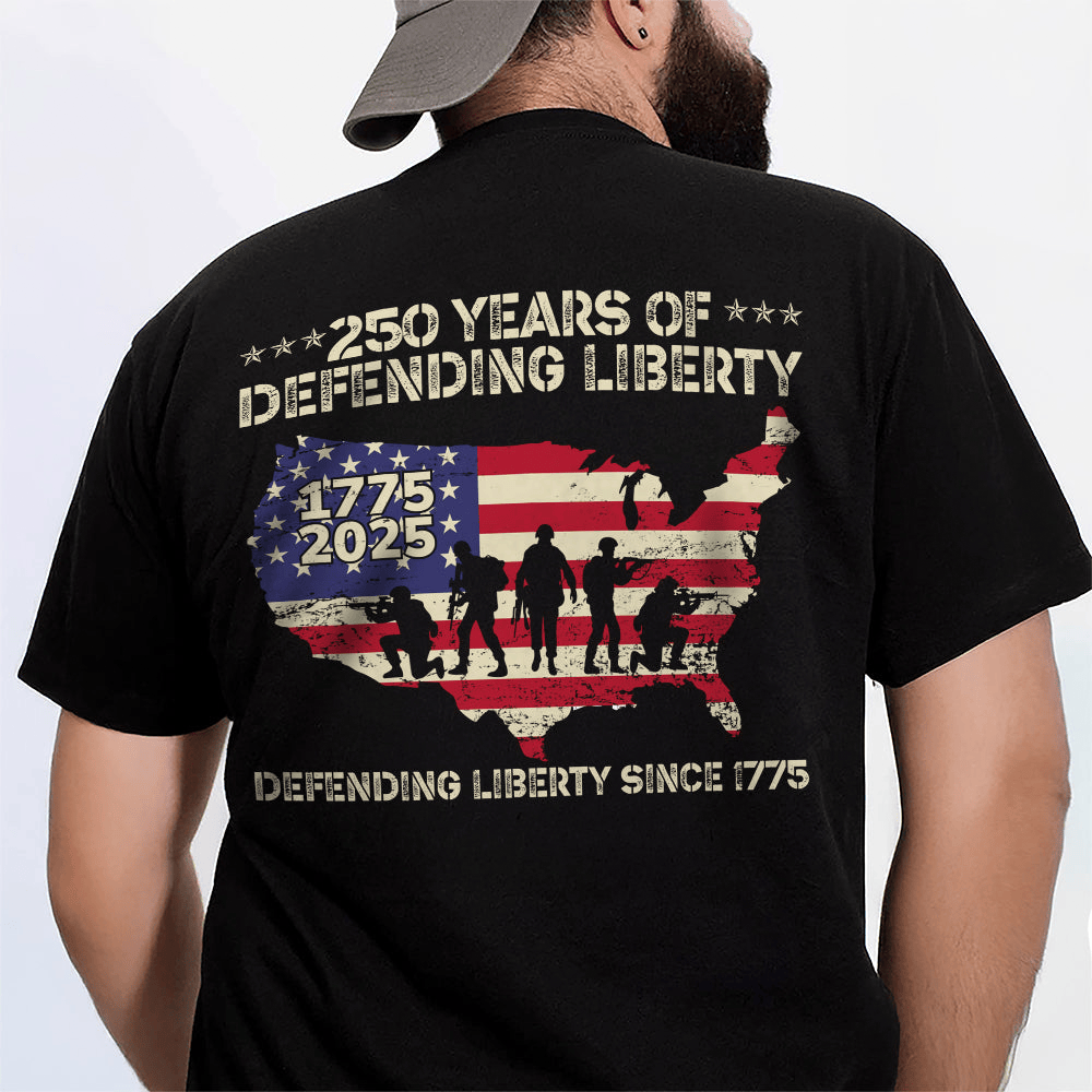 US 250 Years Of Defending Liberty T-Shirt Independence Day 2026 Clothes