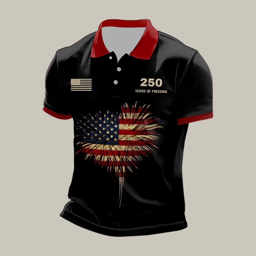 US 250 Years Of Freedom 1776 2026 Fireworks Polo Shirt Fourth Of July Shirt Freedom Gift