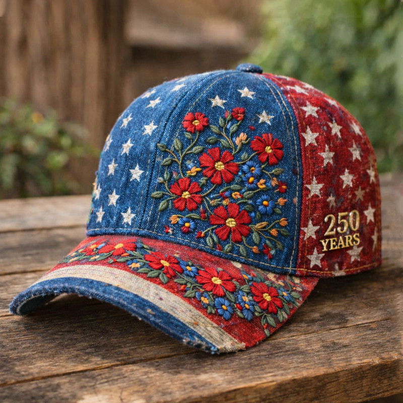 US 250 Years Of Freedom 1776 2026 Floral Hat Fourth Of July Baseball Cap