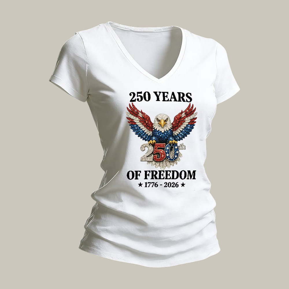 US 250 Years Of Freedom 1776 2026 V-Neck Shirt American Eagle Shirt 4th Of July Attire