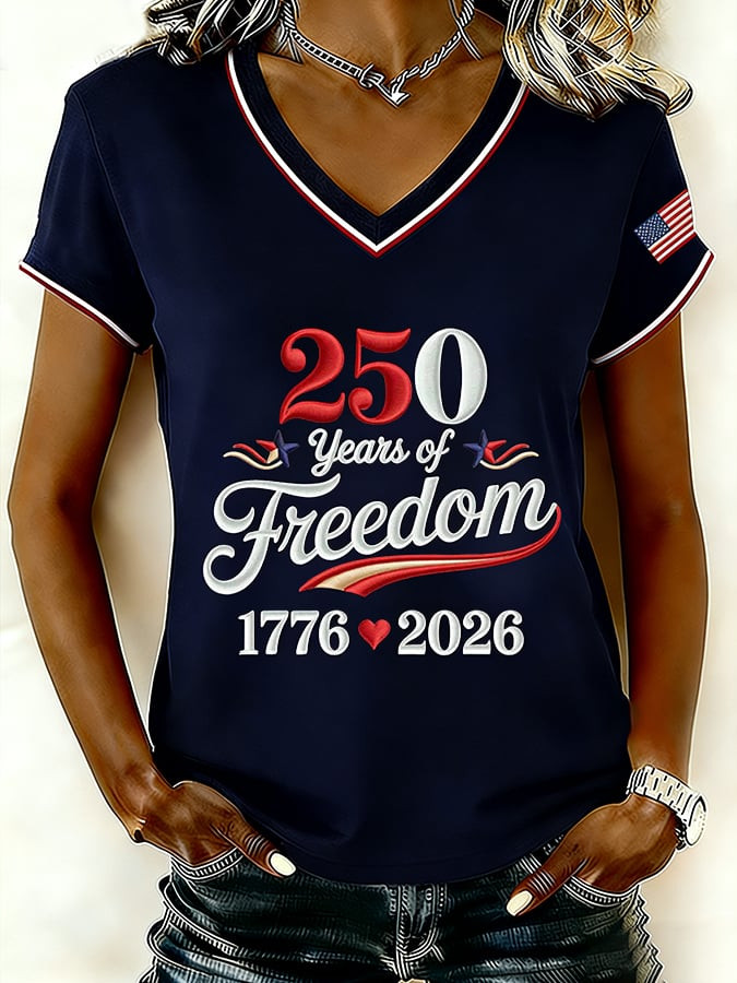 US 250 Years Of Freedom 1776 2026 V-Neck Shirt America's Birthday Clothes Gift For Patriots