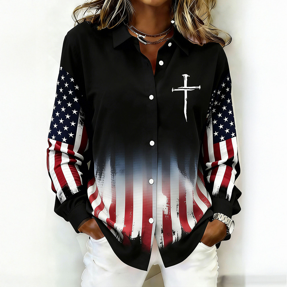 US 250 Years Of Freedom Faith Button Up Long Sleeve Shirt Semiquincentennial Merch