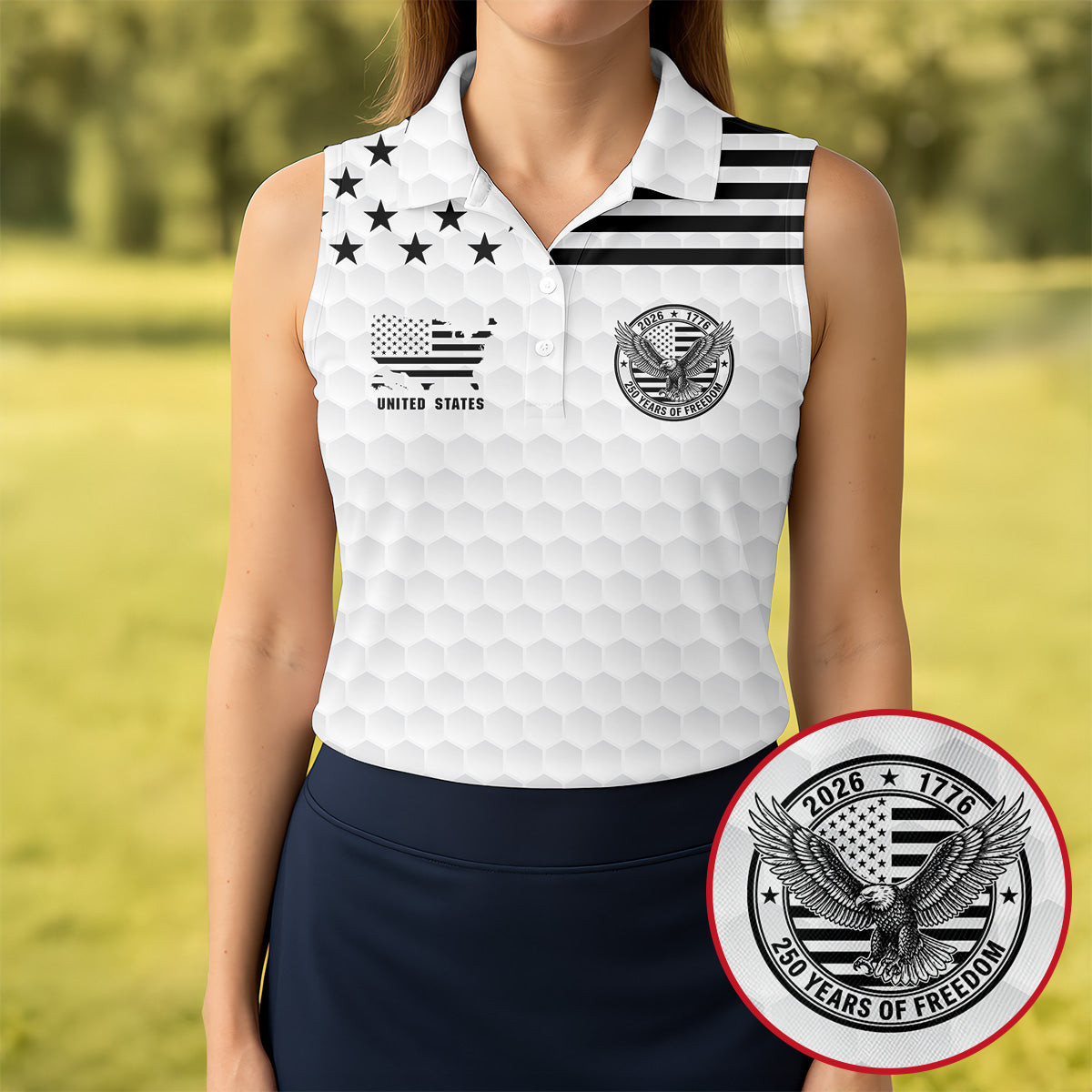 US 250 Years Of Freedom Sleeveless Polo Shirt Golf Apparel Women Golf Gift Ideas