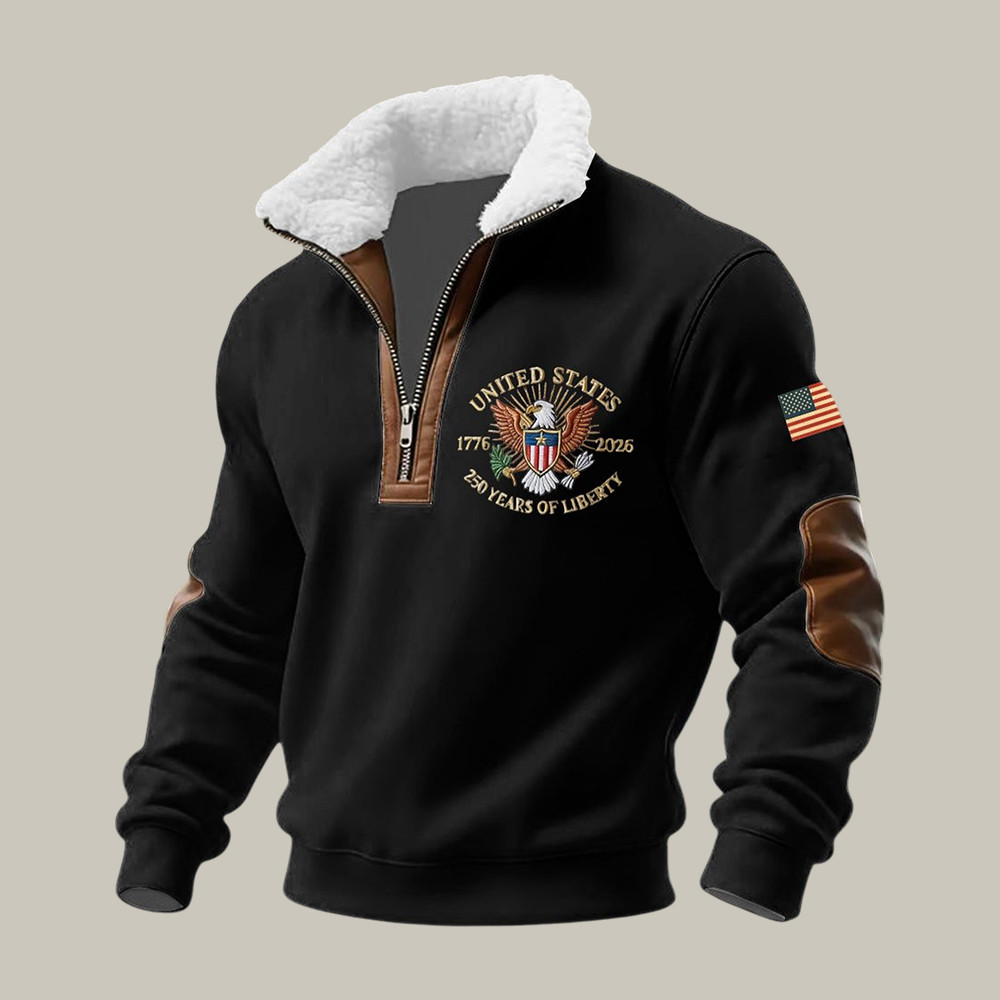 US 250 Years Of Liberty Stand Up Collar Zip Sweater 4th Of July Outfit Ideas