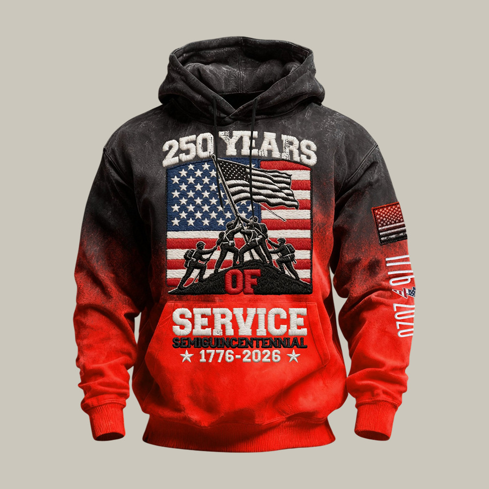 US 250 Years Of Service 1776 2026 Hoodie 4th Of July Attire Patriotic Dad Gift