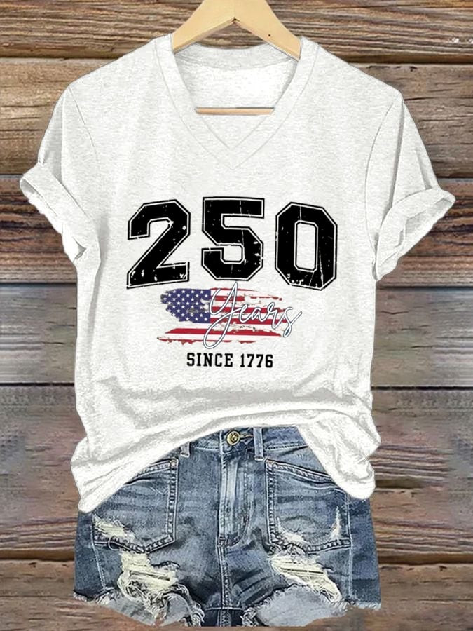 US 250 Years Since 1776 V-Neck Shirt Best 4Th Of July Clothes Patriotic Gift For Her