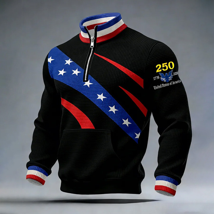 US 250Th Anniversary 1776 2026 Collar Zip Sweatshirt America's Birthday Hoodie Patriotic Present