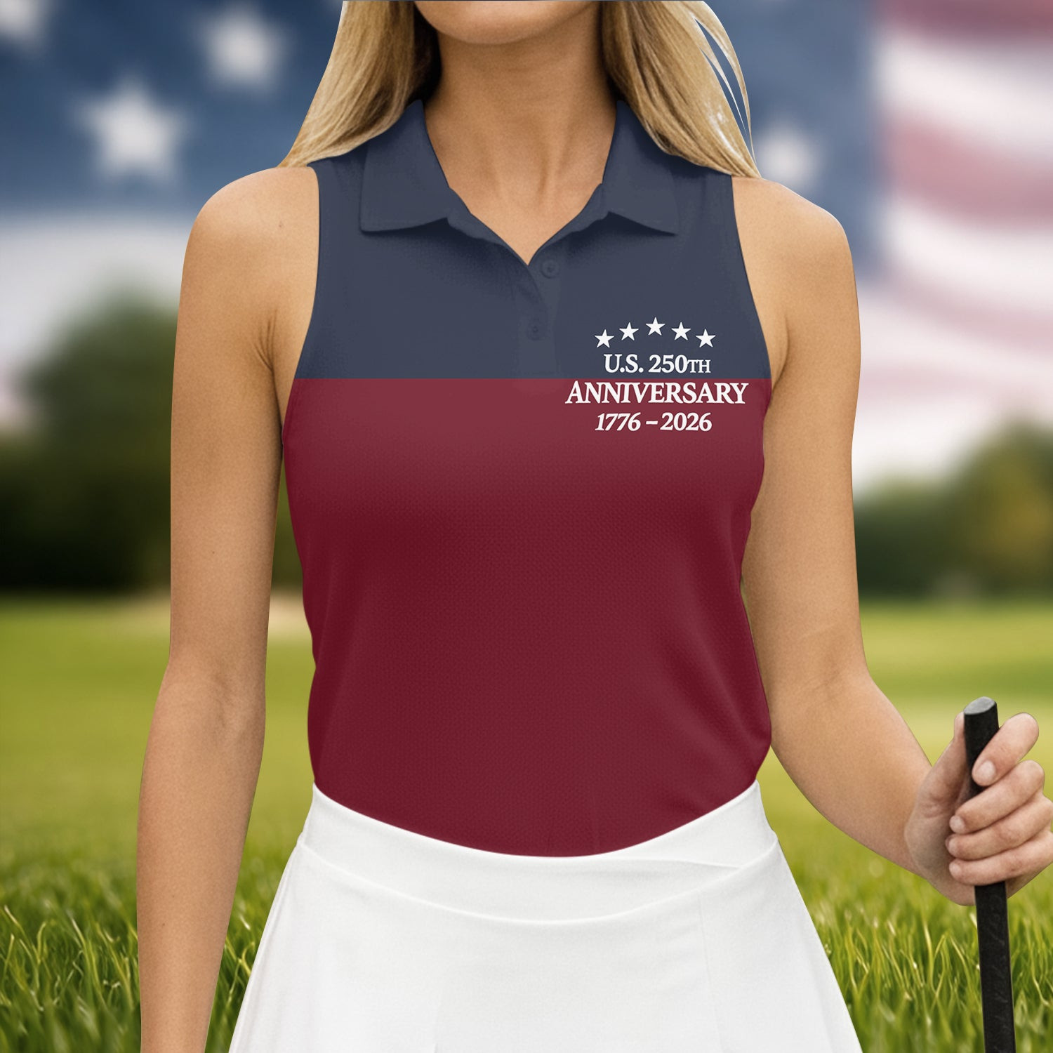 US 250th Anniversary 1776 2026 Sleeveless Polo Shirt Golf Shirt Gifts For Sister