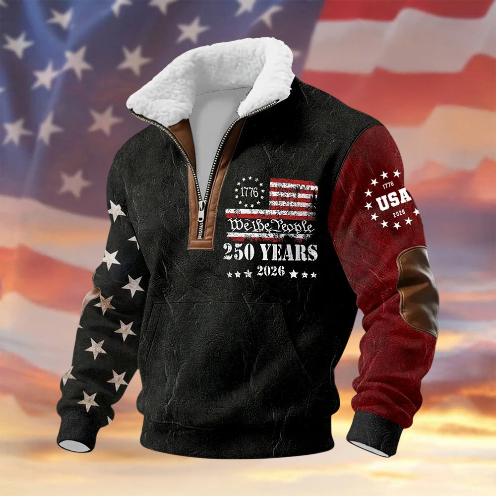 US 250th Anniversary 1776 2026 Stand Up Collar Sweater American 250 Years Birthday Apparel