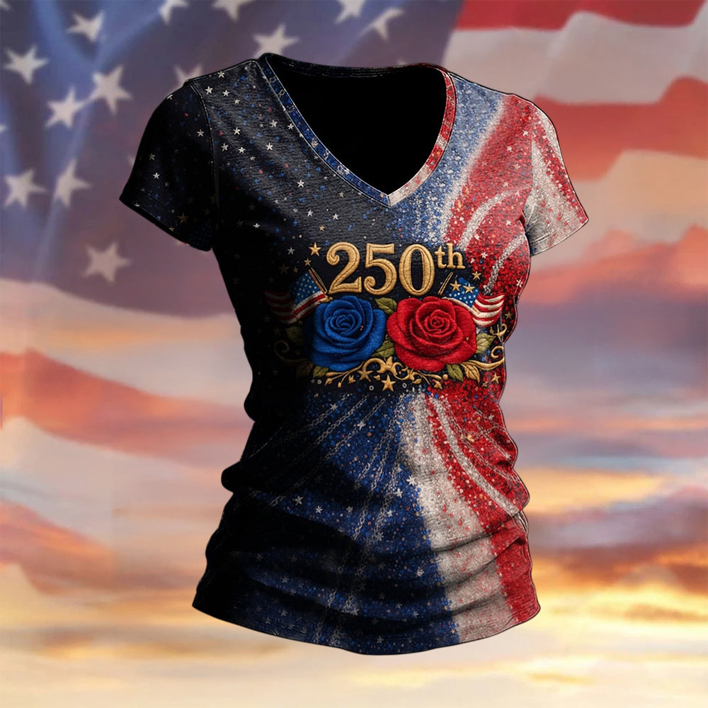 US 250th Anniversary 1776 2026 V-Neck Shirt American 250 Years Birthday Shirt 1776 2026 Merch