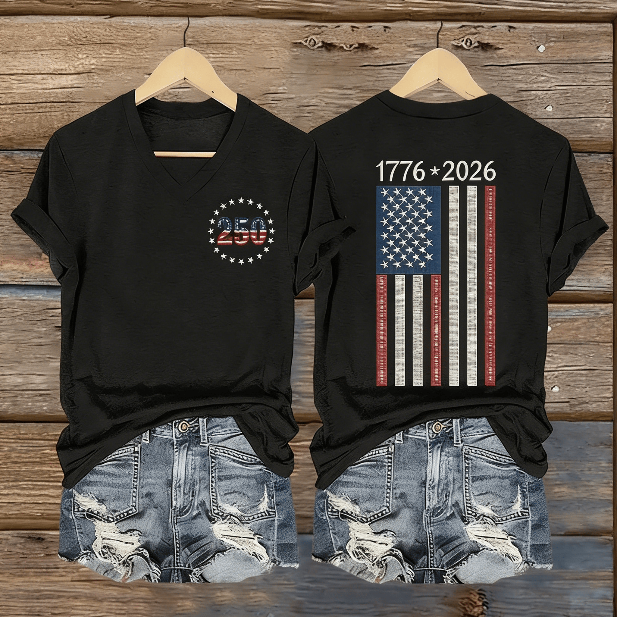 US 250th Anniversary 1776 2026 V-Neck Shirt American Flag Graphic Tee Gift For Patriots