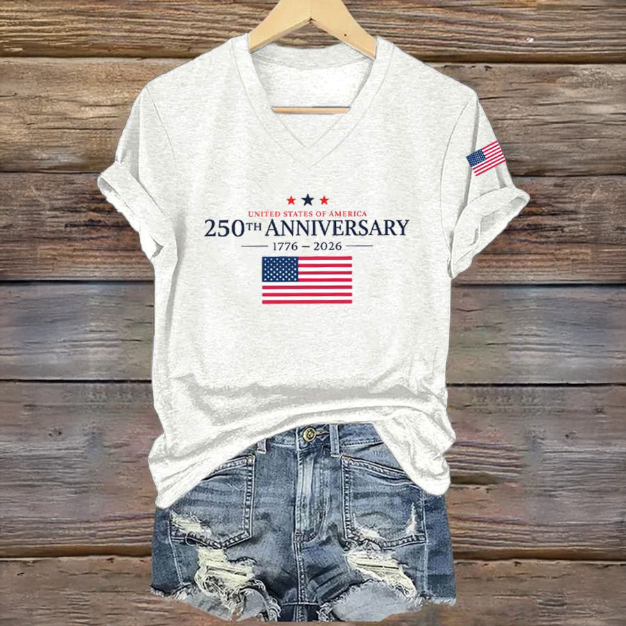 US 250th Anniversary 1776 2026 V-Neck Shirt America's Birthday Clothes Gift For Patriotic Wife