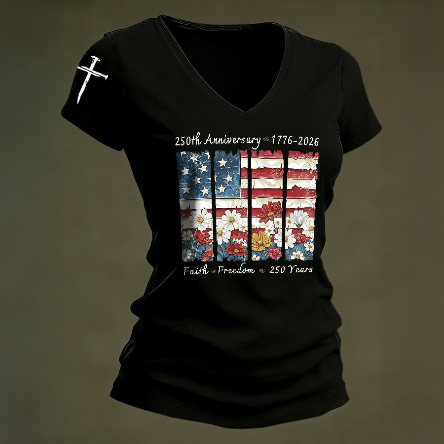 US 250Th Anniversary 1776 2026 V-Neck Shirt America's Birthday Clothes Memorial Day Gift