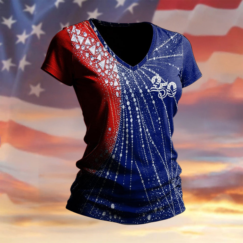 US 250Th Anniversary 1776 2026 V-Neck Shirt Independence Day 2026 Clothes Present For Wife