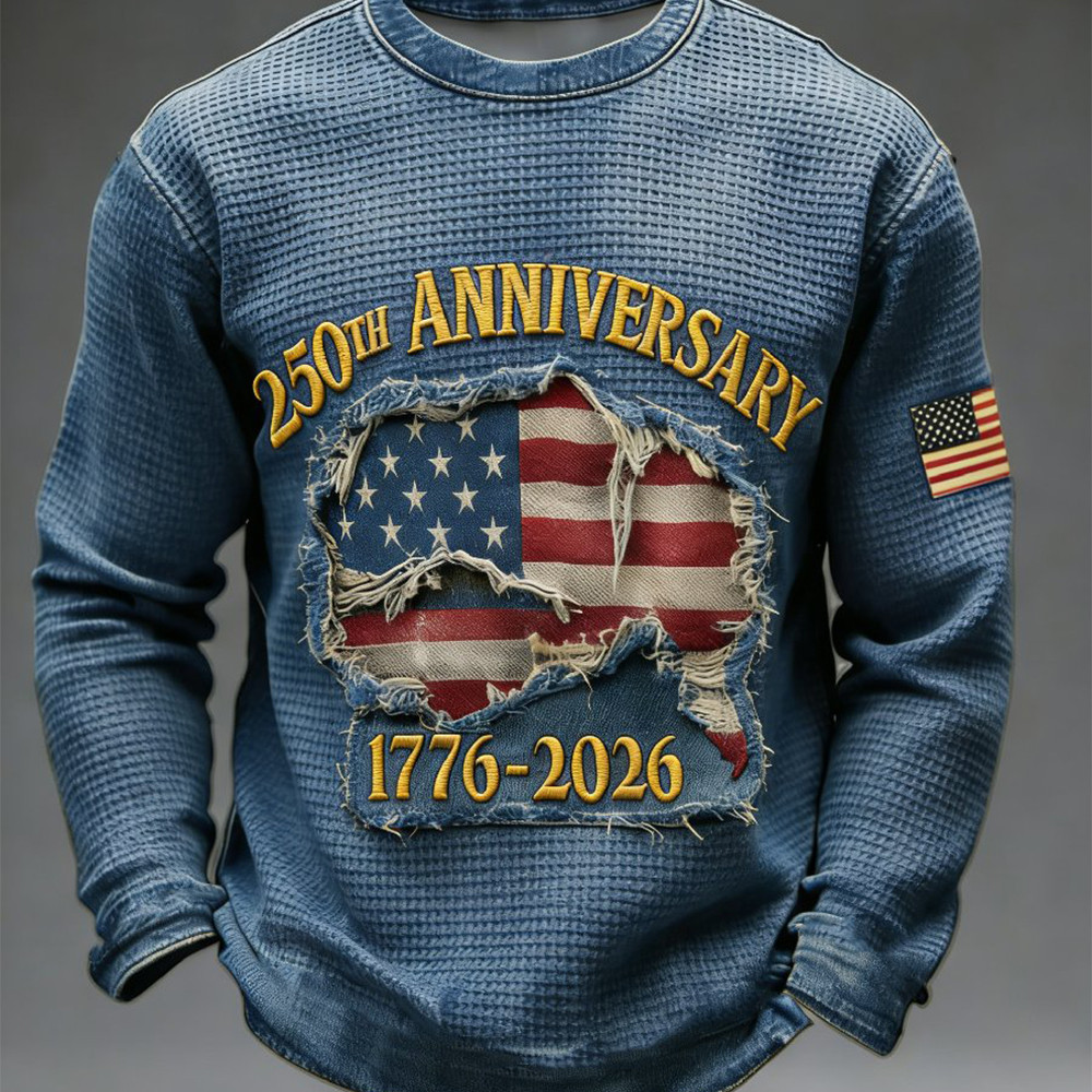 US 250Th Anniversary 1776 2026 Vintage Long Sleeve Shirt American Flag Pattern 4th Of July Apparel
