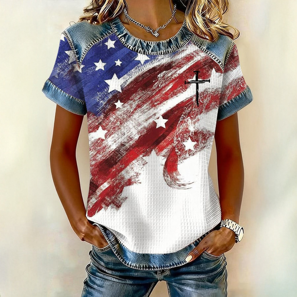 US 250Th Anniversary American Flag T-Shirt 4th Of July Clothing Gift For Her