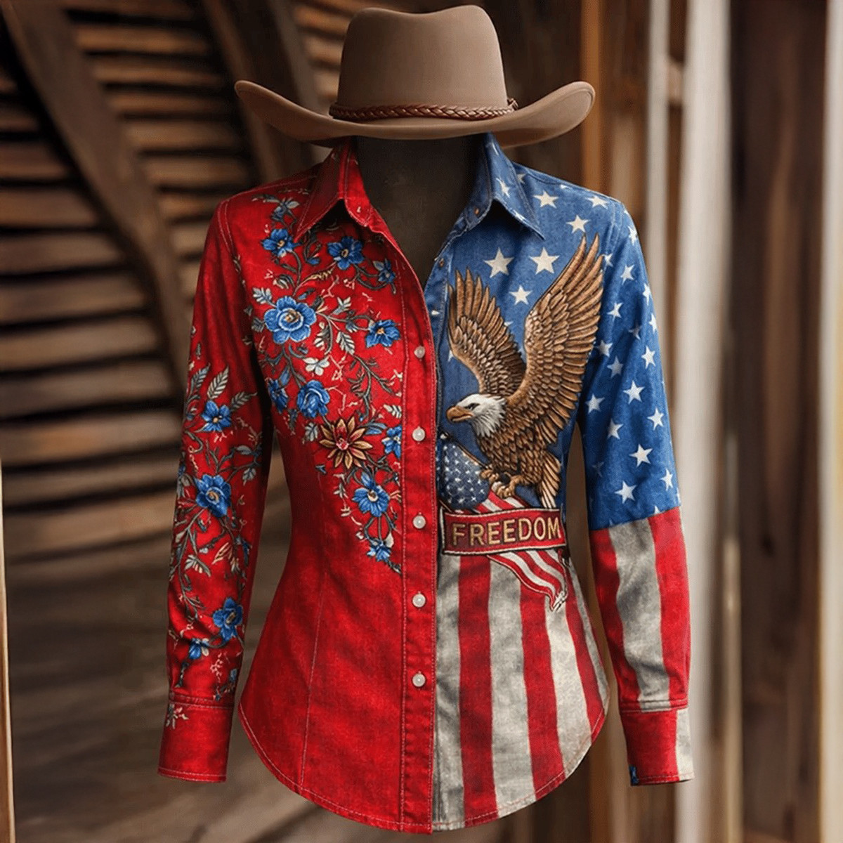 US 250th Anniversary Commemorative Eagle Button Up Long Sleeve Shirt Best 4th Of July Clothing