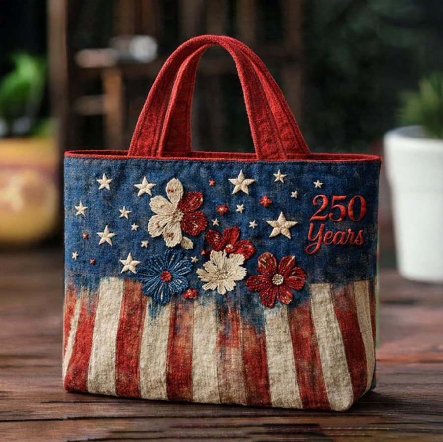 US 250th Anniversary Floral Art Quilted Bag America's Birthday Merch Memorial Day Gift