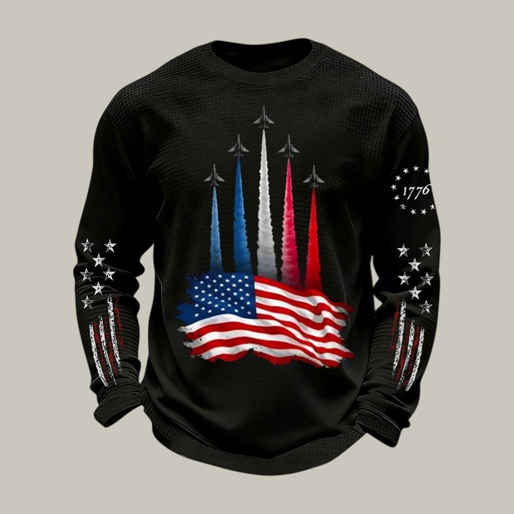 US 250th Anniversary Jets Graphic Long Sleeve Shirt Fourth Of July Apparel Patriotic Gift