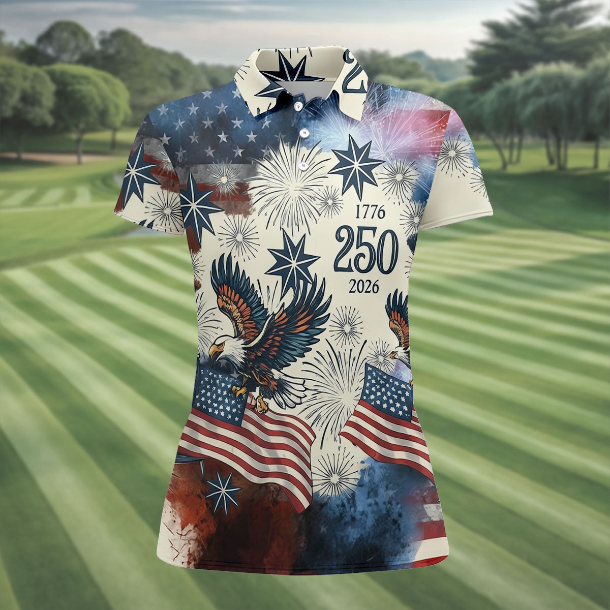 US 250th Anniversary Polo Shirt Patriotic Eagle Vintage Golf Shirt Gifts For Wife