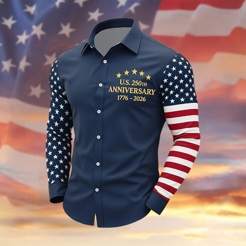 US 250th Anniversary Shirt Button Up Long Sleeve Shirt Independence Day Apparel