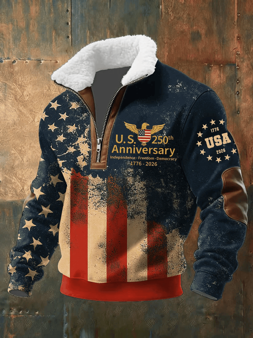 US 250th Anniversary Stand Collar Quarter Zip Sweatshirt Independence Freedom Democracy Apparel US 250th Anniversary Stand Collar Quarter Zip Sweatshirt Independence Freedom Democracy Apparel