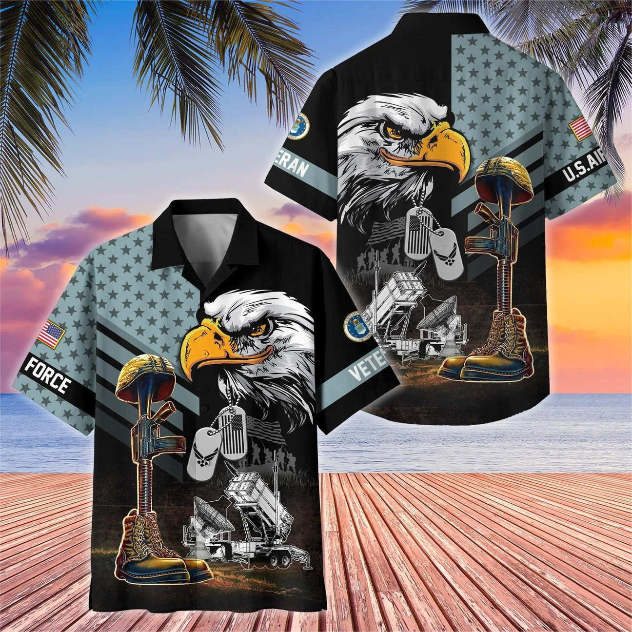 US Air Force Bald Eagle Dog Tag Military Tank Boots Helmet Hawaiian Shirt Gift for Army Mens on Veterans Day