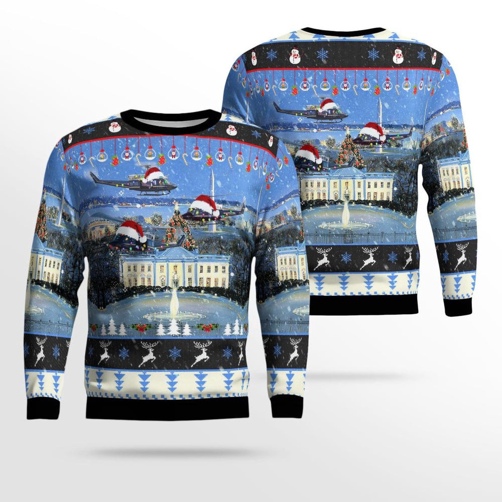 US Air Force Bell UH-N Twin Huey Helicopter Squadron Over Washington DC Christmas AOP Ugly Sweater Gift For Christmas