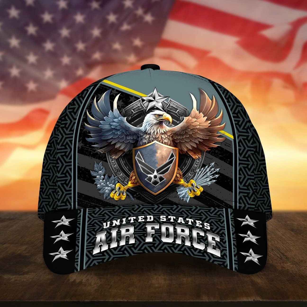 US Air Force Eagle Patriotic Military with American Shield Cap Gift For Proud Militaries on Veterans Day
