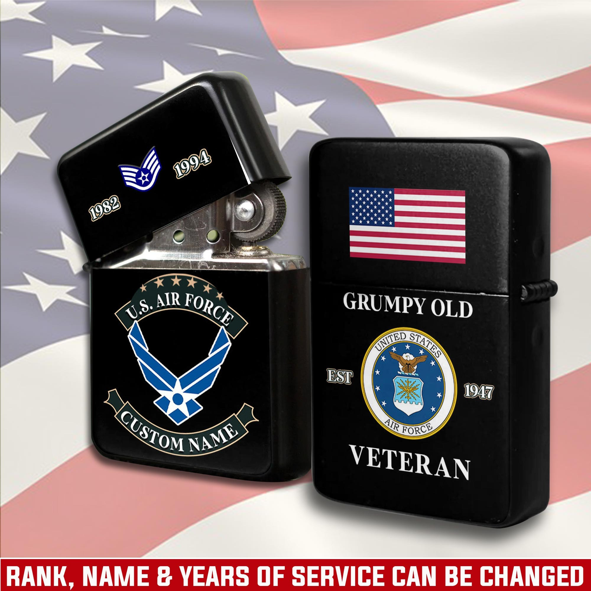 US Air Force Grumpy Old Custom Lighter Gifts For Dad and Husband In America on Veterans Day