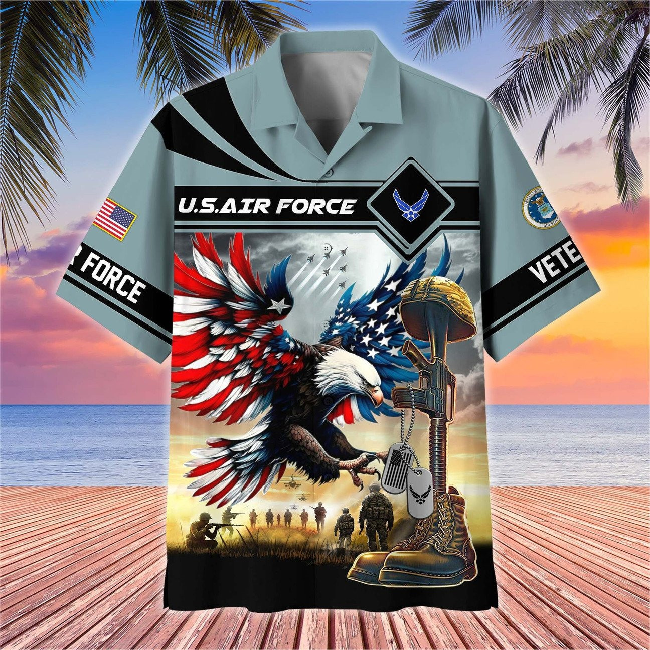 US Air Force Hawaiian American Eagle Flag Shirt Veteran Patriotic Gift for Mens on Veterans Day