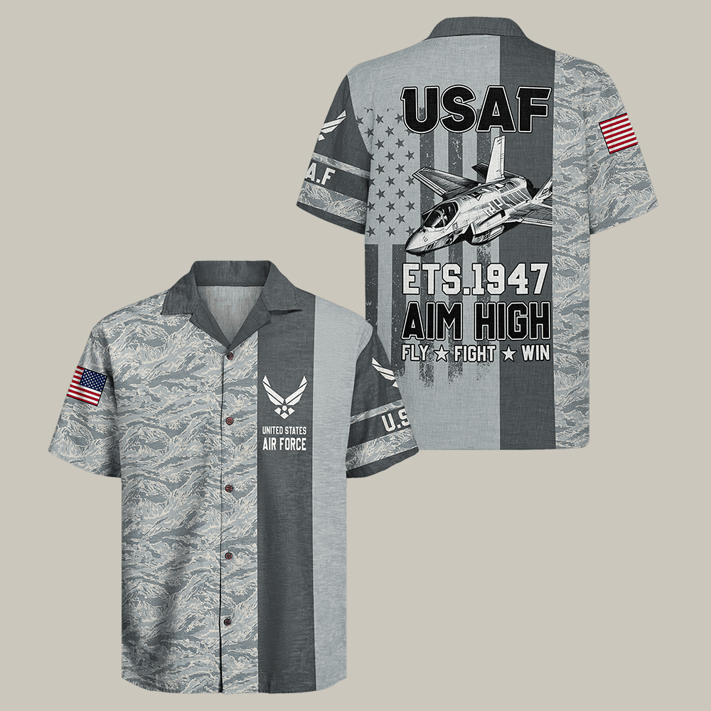 US Air Force Hawaiian Shirt Aim High Fly Fight Win USAF Shirt Unique Veteran Gift