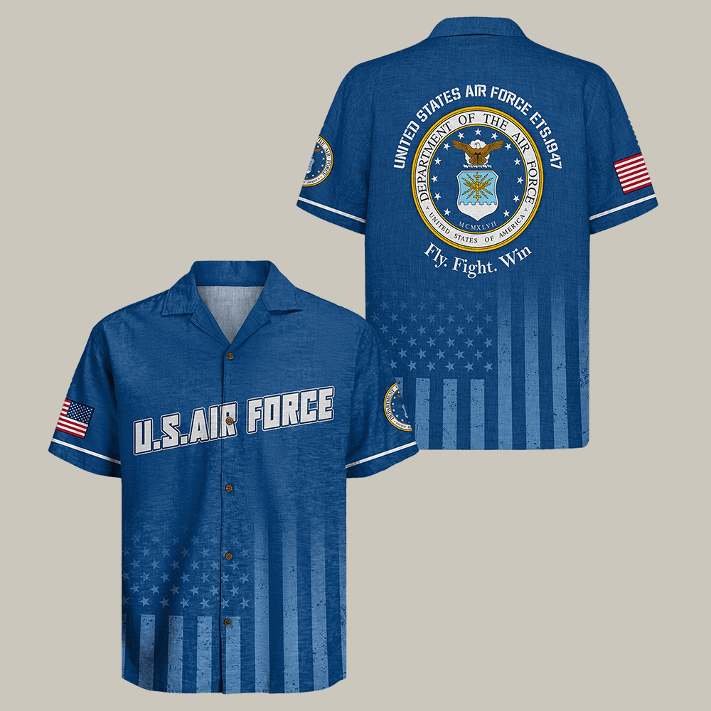US Air Force Hawaiian Shirt Fly Fight Win Air Force Clothes Unique Gift For Him