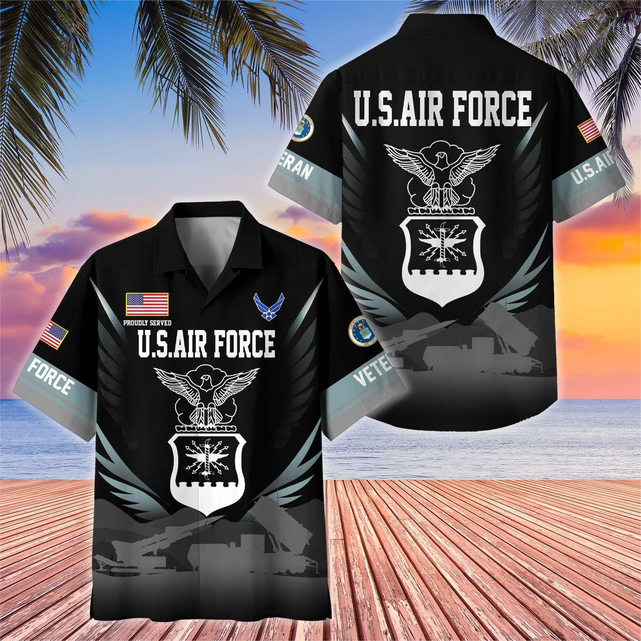 US Air Force Hawaiian Veteran Black Military Eagle Emblem Shirt Soldier Gift for Army Mens on Veterans Day