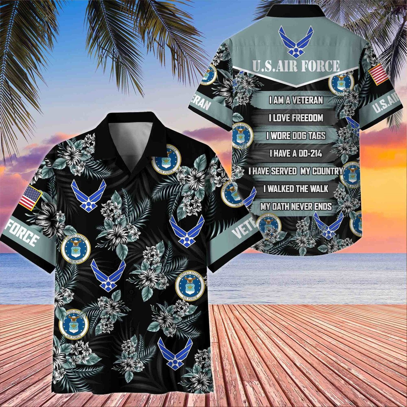 US Air Force I am Veteran I love Freedom Hawaiian Shirt Gift for Army Mens on Veterans Day