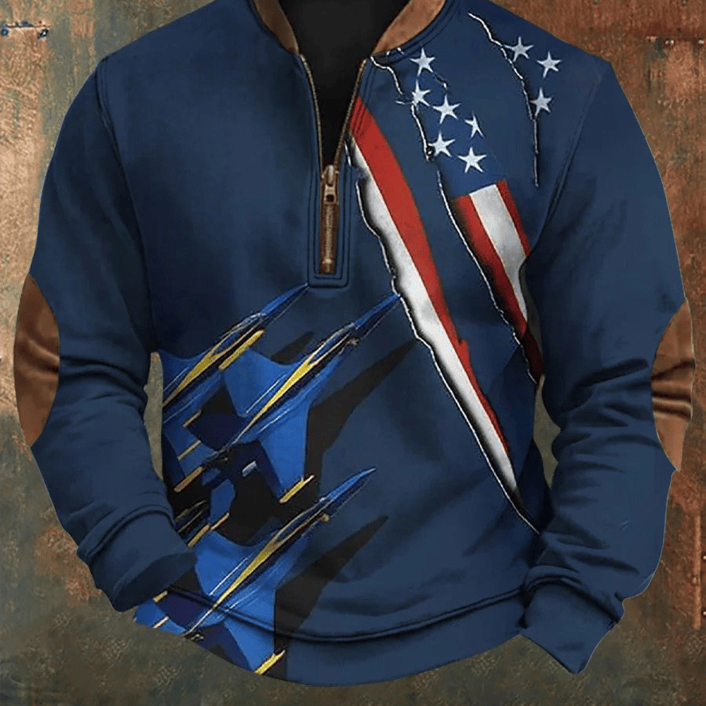 US Air Force Veteran Collar Stand Zip Sweatshirt American Flag Proud Air Force Patriotic Gifts
