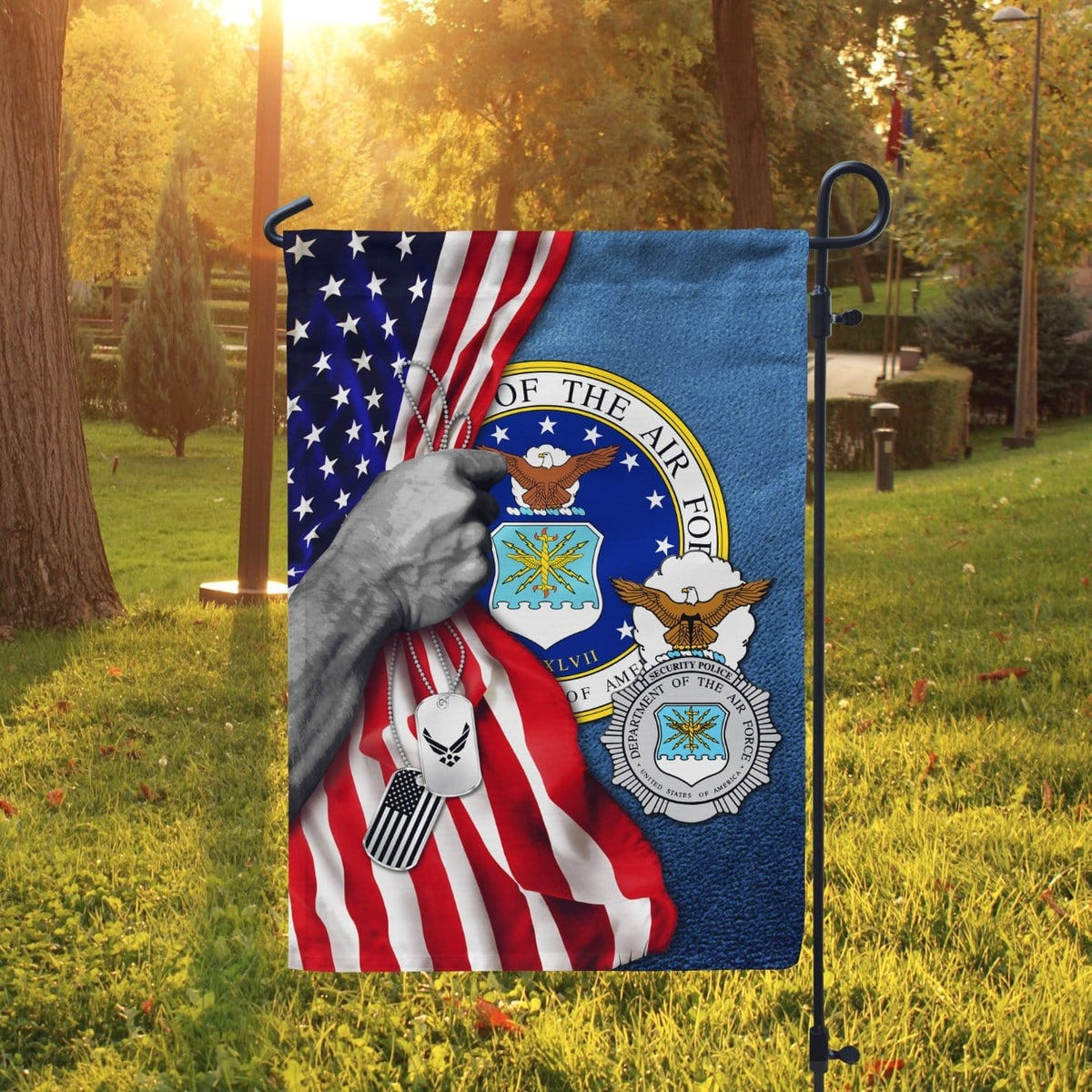 US Air Force Veteran Flag Half USA Flag Dog Tag Outdoor Decor Military Gift Ideas