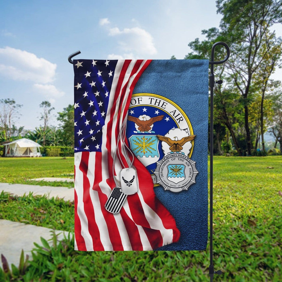 US Air Force Veteran Flag Half USA Flag Dog Tag Outdoor Decor Military Presents