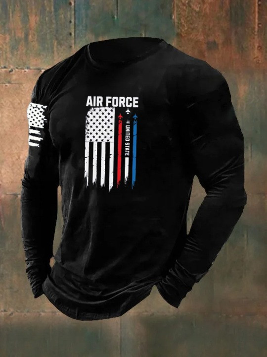 US Air Force Veteran Long Sleeve Shirt USA Flag And Fighter Jet Military Patriotic Outfit