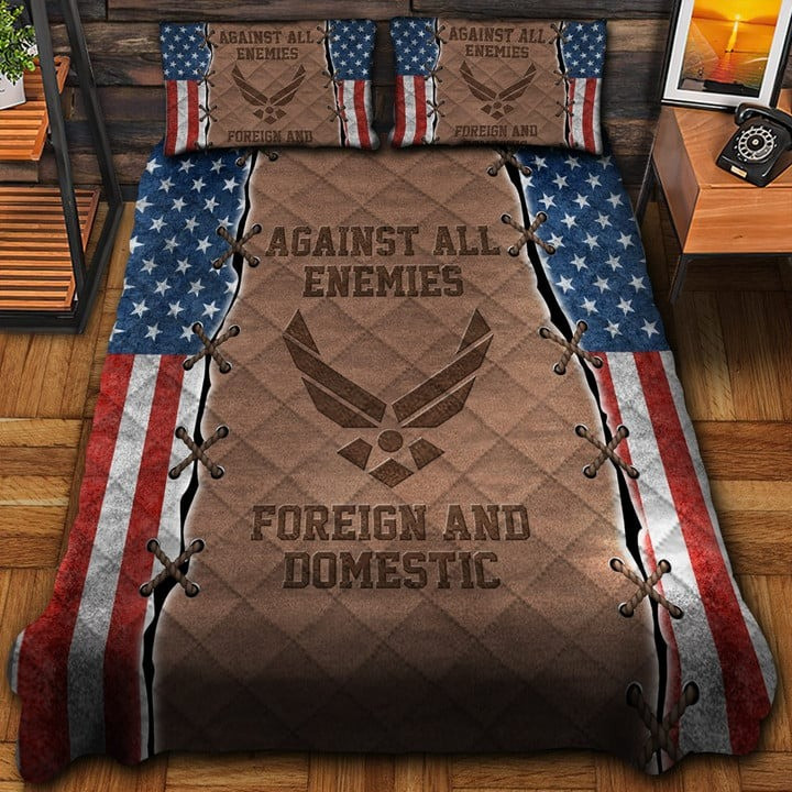 US Air Force Veteran Quilted Bedding Set Duvet Cover Bedspread Against All Enemies Gifts Ideas