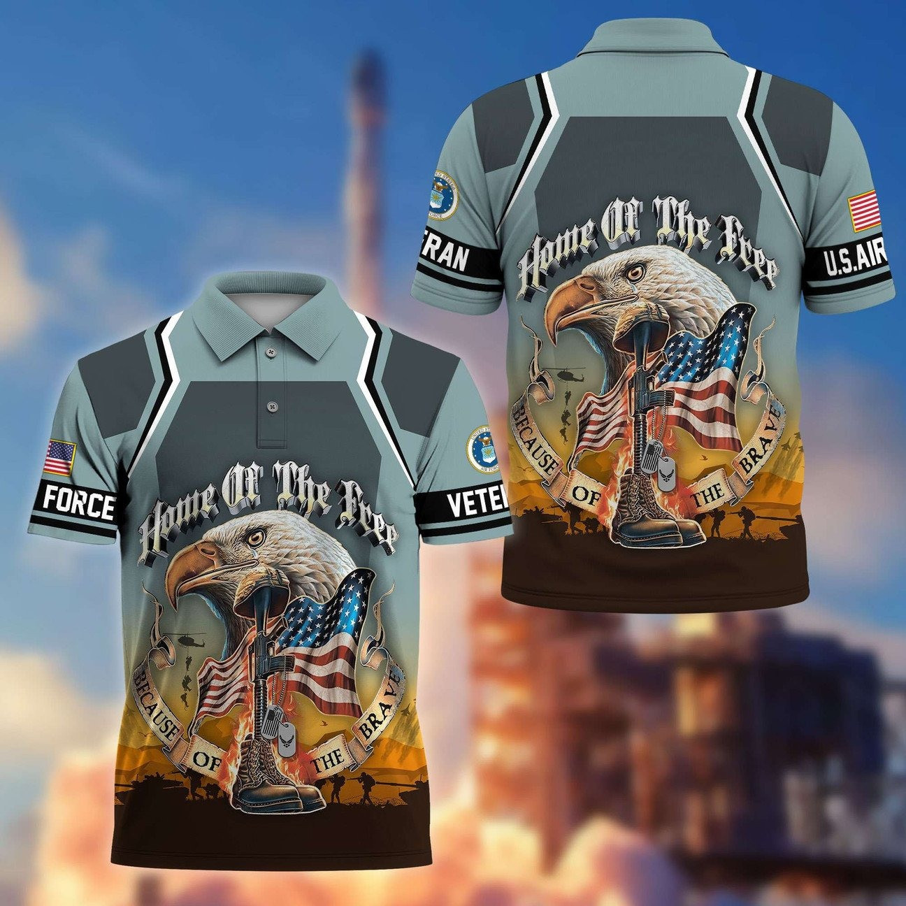 US Air Force Veterans Polo Shirt Home Of The Free USAF Shirt Best Gift for Dad