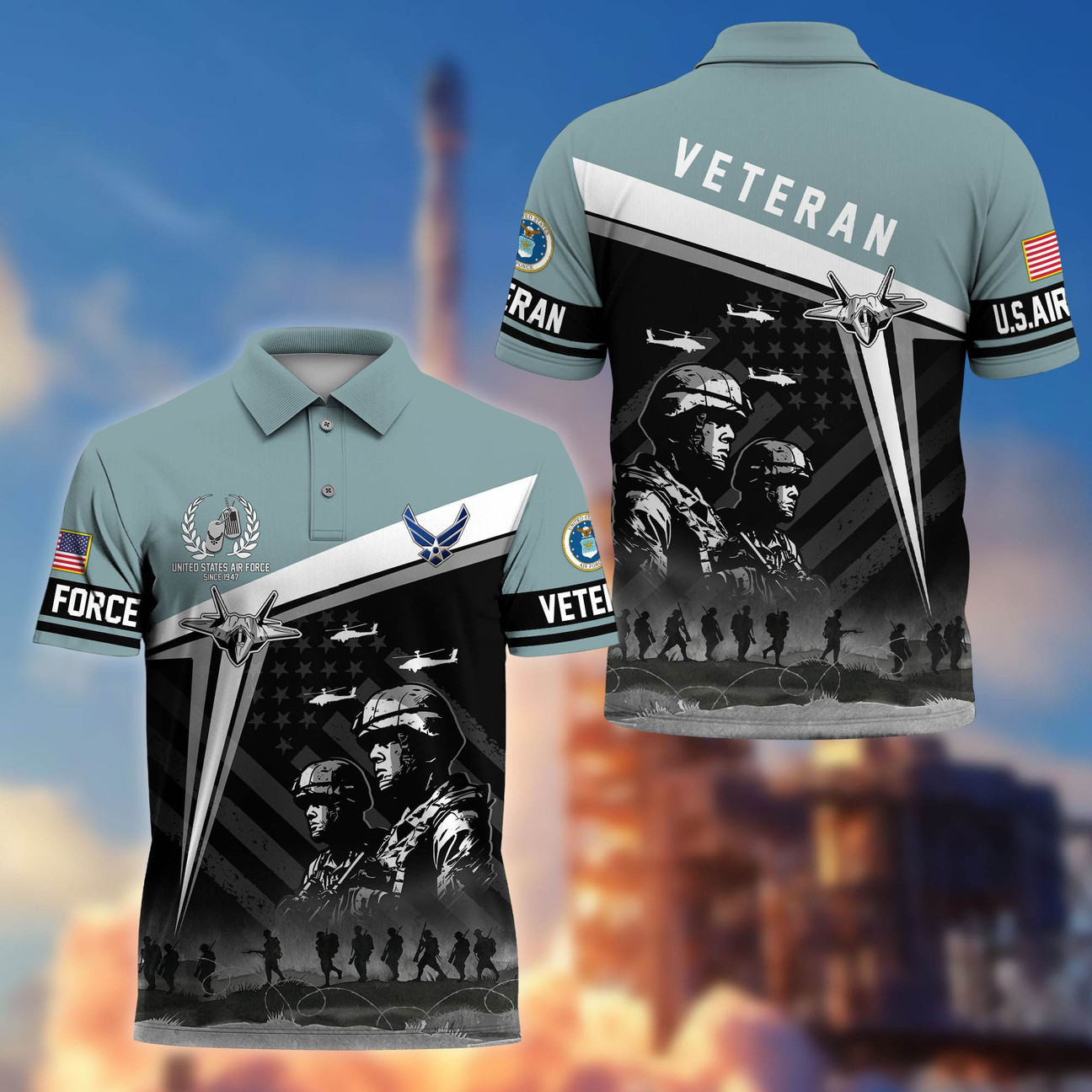 US Air Force Veterans Polo Shirt USAF Patriotic Shirt Gift for Air Force Veterans