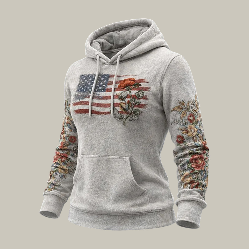 US American 250th Anniversary Floral Hoodie America's Birthday Apparel July 4 Gift Idea
