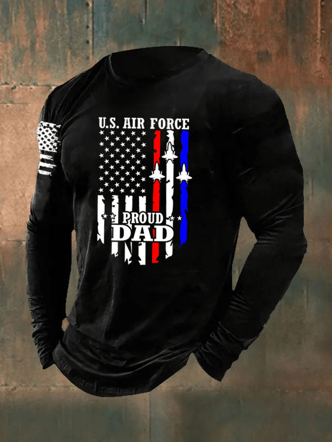 US American Flag Air Force Proud Dad Long Sleeve Shirt Proud Air Force Veteran Clothing Gifts