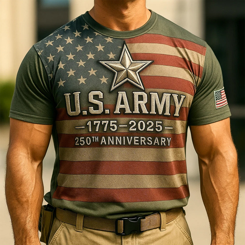 US Army 250th Anniversary 1775 2025 T-Shirt Retro USA Flag Shirt Gifts For Him